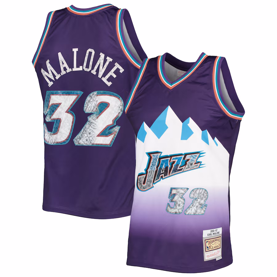 Karl Malone Utah Jazz 1996/97 Maglia Diamante Classica del 75° Anniversario della NBA, Viola